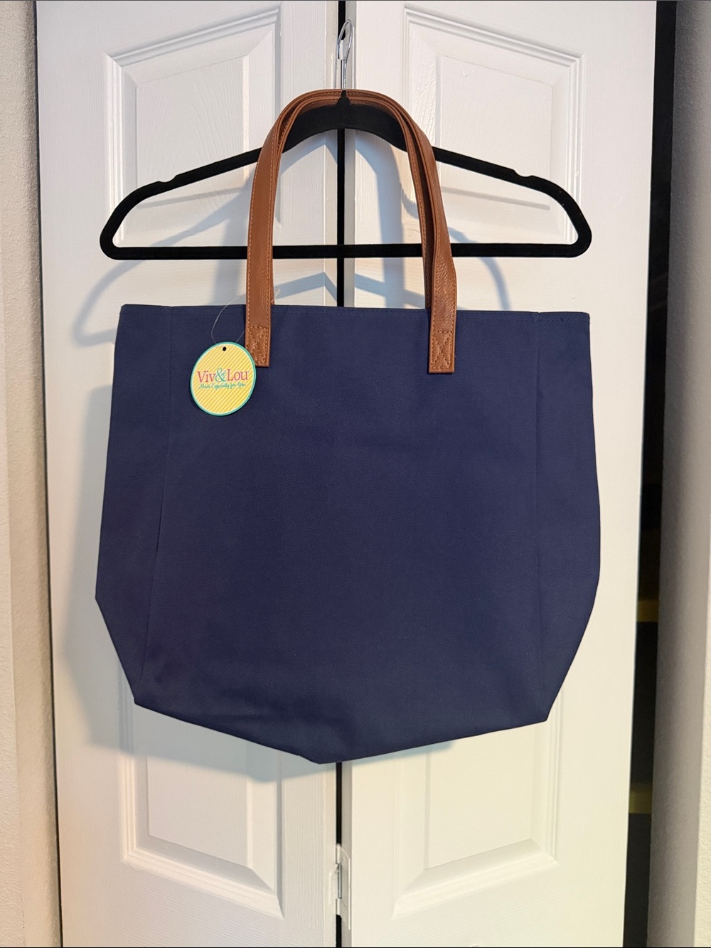 🇺🇸🎉Vic & Lou Navy Canvas Tote with Brown Handles